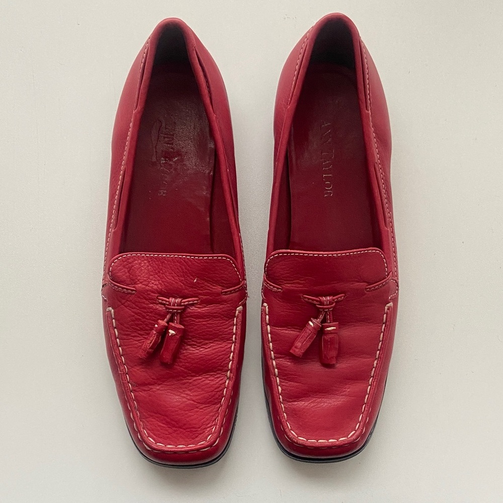 Ann Taylor Red Leather Loafers / Flats